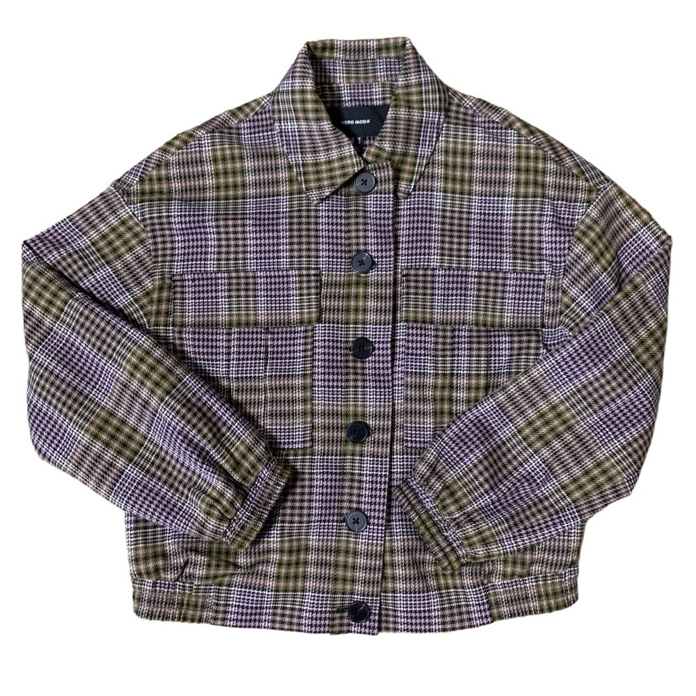 Very Moda Plaid NWT Black Brown Green Lavender Short Jacket Size 4